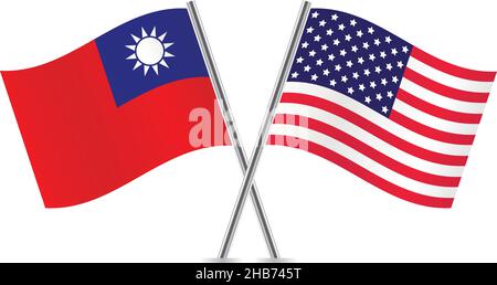 Bandiere americane e taiwanesi. Illustrazione vettoriale. Illustrazione Vettoriale