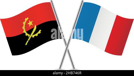Bandiere dell'Angola e della Francia. Illustrazione vettoriale. Illustrazione Vettoriale