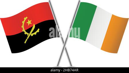 Bandiere dell'Angola e dell'Irlanda. Illustrazione vettoriale. Illustrazione Vettoriale