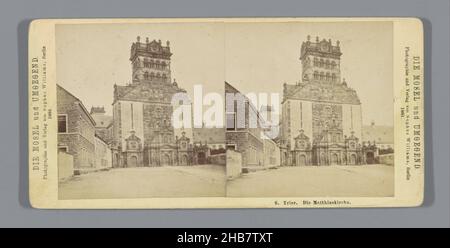 Facciata anteriore dell'abbazia benedettina di San Mattia in Treviri, Treviri. Die Matthiaskirche (titolo sull'oggetto), Die Mosel und Umgegend (titolo della serie), Sophus Williams (menzionato sull'oggetto), editore: Sophus Williams (menzionato sull'oggetto), Treviri, editore: Berlino, 1881, cartone, stampa albume, altezza 85 mm x larghezza 170 mm Foto Stock