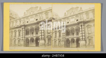 Vista dell'ingresso al Castello del Valentino di Torino, Valentino (Torino) (titolo in oggetto), anonimo, Turijn, c.. 1850 - c. 1880, supporto fotografico, cartone, stampa albume, altezza 88 mm x larghezza 176 mm Foto Stock