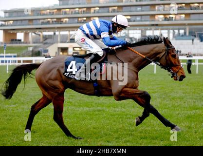 PIC D'Orhy cavalcato dal jockey Harry Cobden sulla loro strada per vincere la caccia di novizi di Howden Noel (grado 2) durante il giorno uno del weekend di corse di Natale Howden all'ippodromo di Ascot, nel Berkshire. Data immagine: Venerdì 17 dicembre 2021. Vedi PA Story RACING Ascot. Il credito fotografico dovrebbe essere: Steven Paston/PA Wire. RESTRIZIONI: L'uso è soggetto a restrizioni. Solo per uso editoriale, nessun uso commerciale senza previo consenso da parte del titolare dei diritti. Foto Stock