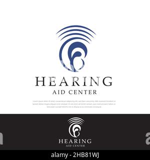 Auricolare auricolare auricolare con logo di design a icona, simbolo del segnale con modello di design Illustrazione Vettoriale