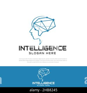 Logo di intelligenza artificiale icon.brain collegare linea dinamica e punto simbolo con testa umana. Apprendimento automatico, cervello digitale e processo di pensiero conce Illustrazione Vettoriale