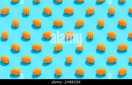 cervello giallo su sfondo blu. piatto. 3d rendering Foto Stock