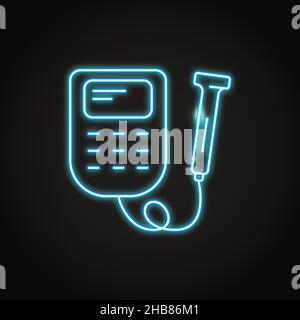 Icona del monitor fetale doppler al neon in stile linea. Simbolo del dispositivo di monitoraggio elettronico del battito cardiaco. Illustrazione vettoriale. Illustrazione Vettoriale