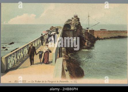 Biarritz - le Rocher de la Vierge et la Passerelle (titolo sull'oggetto), creatore: Léon & Lévy (menzionato sull'oggetto), Rocher de la Vierge, 1890 - 1920, carta, collotipo, altezza 88 mm x larghezza 139 mm Foto Stock