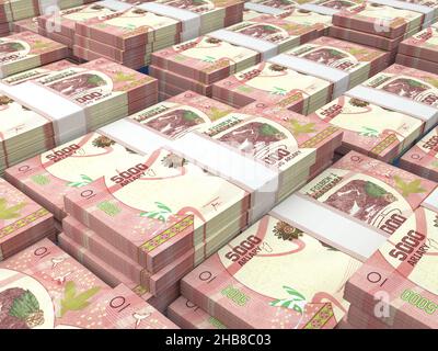 Soldi del Madagascar. Bollette dell'aria malgascio. Banconote MGA. 5000 arario. Affari, finanza, notizie di background. 3d illustrazione. Foto Stock