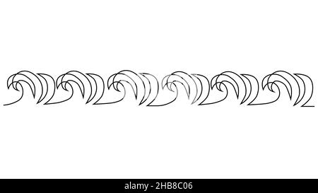 Onda di mare linea unica art. Onda astratta linea continua Illustrazione Vettoriale