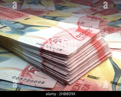 Soldi del Madagascar. Bollette dell'aria malgascio. Banconote MGA. 5000 arario. Affari, finanza, notizie di background. 3d illustrazione. Foto Stock