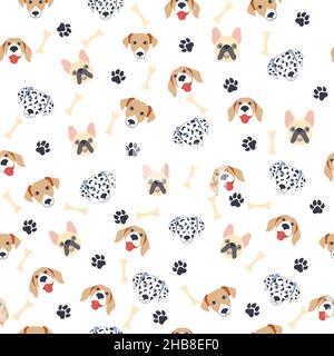 Motivi senza giunture con carino fumetto cani mazzles. Dalmazia, Terrier, Bulldog. Illustrazione Vettoriale