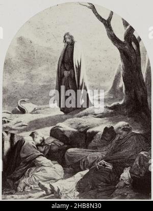 Fotoreproduzione di un dipinto di Cristo nel giardino del Getsemani di Paul Delaroche, le Christ en Getsemane (titolo sull'oggetto), Robert Jefferson Bingham (menzionato sull'oggetto), dopo: Paul Delaroche (menzionato sull'oggetto), Parigi, c. 1853 - prima del 1858, carta, stampa albume, incisione, altezza 119 mm x larghezza 90 mm altezza 184 mm x larghezza 152 mm Foto Stock