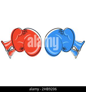 Icona dei guanti da boxe rosso e blu isolata su sfondo bianco Illustrazione Vettoriale