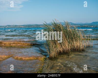 Paesaggio del Lago di Garda alla spiaggia di Giamaica sulla penisola di Sirmione Foto Stock