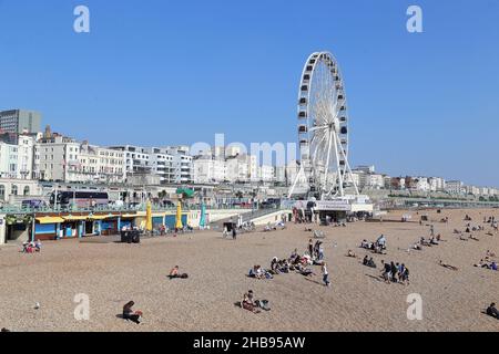 BRIGHTON, GRAN BRETAGNA - 16 SETTEMBRE 2014: La ruota panoramica è un'attrazione sulla spiaggia della città vicino al complesso di divertimenti Brighton Pier. Foto Stock