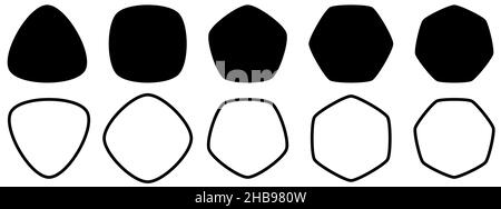 Il set di poligoni con angoli arrotondati - triangolo, quadrato, pentagono, esagonale, eptagono - può essere utilizzato come icone Illustrazione Vettoriale