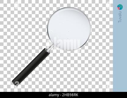 Mappa Tuvalu con bandiera in lente di ingrandimento su sfondo trasparente. Lope vettoriale con mappa. Illustrazione Vettoriale