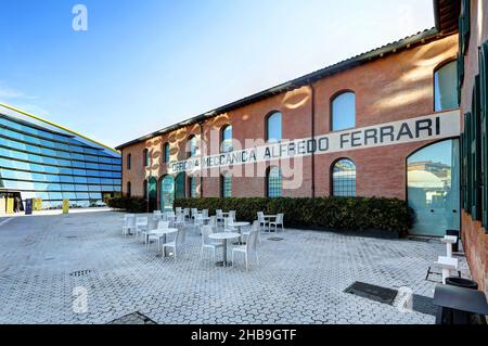 Modena, Italy, December 2021, MEF Ferrari Museum Casa Enzo Ferrari, vista architettonica della struttura esterna Foto Stock