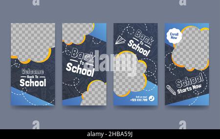 gradient back school vector design illustration instagram stories collection with photo Illustrazione Vettoriale