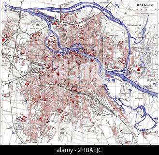 Mappa di Wrocław, Old Mappa di Wrocław, Breslau Mappa, Breslau Stampa, Breslau Poster, Wrocław Plan, Wroclaw Wall Art, 1920 Foto Stock