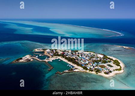 Isola abitata Gulhi, South Male Atoll, Oceano Indiano, Maldive Foto Stock