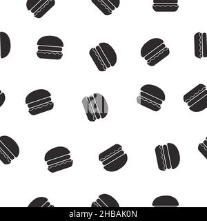 Burger Pattern. Bianco e nero motivo senza cuciture o sfondo con hamburger Illustrazione Vettoriale