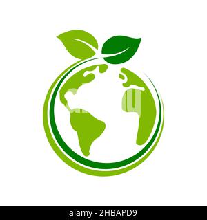Pianeta Terra con le foglie in un cerchio. Globo verde. Governance sociale ambientale. Conservazione ecologica. Mondo sostenibile. Verde. Vettore Illustrazione Vettoriale
