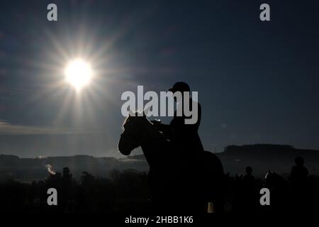 Melrose, Regno Unito. 18th dicembre 2021. Il Lauderdale Foxhounds si riunisce al Padiglione vicino a Melrose sabato 18 dicembre 2021. Lauderdale FH, Maestro e Huntsman, la sig.ra Claire Bellamy MFH ( credito: Rob Grey/Alamy Live News Foto Stock