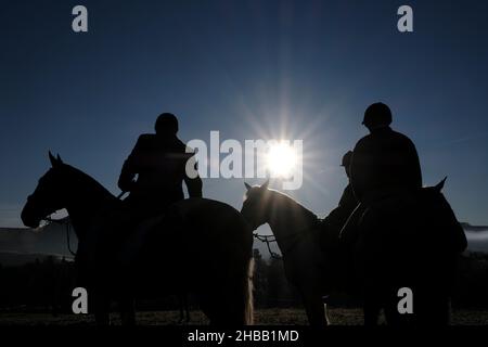 Melrose, Regno Unito. 18th dicembre 2021. Il Lauderdale Foxhounds si riunisce al Padiglione vicino a Melrose sabato 18 dicembre 2021. Lauderdale FH, Maestro e Huntsman, la sig.ra Claire Bellamy MFH ( credito: Rob Grey/Alamy Live News Foto Stock