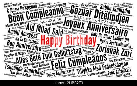 Buon compleanno in diverse lingue Word cloud Foto Stock