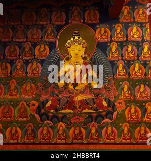 Dipinti murali sul Buddismo Tantrico (insegnamenti di Vajrayana Tantrica) nel Monastero di Hemis . Mille buddhas - frammento Foto Stock