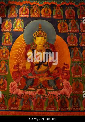 Dipinti murali sul Buddismo Tantrico (insegnamenti di Vajrayana Tantrica) nel Monastero di Hemis . Mille buddhas - frammento Foto Stock