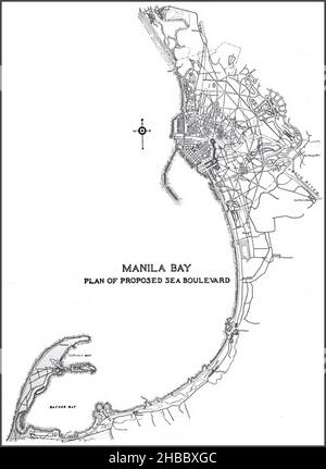 Città di Cavite e penisola (in basso a sinistra) in relazione alla città di Manila (in alto al centro) Foto Stock