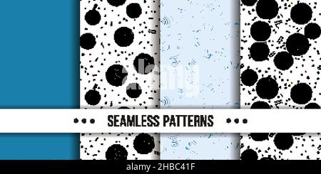 Set di samless ornate, noodle disegni astratti a mano. Illustrazione vettoriale. Trama dello schizzo a inchiostro, immagine del disegno a tratteggio ruvido Illustrazione Vettoriale