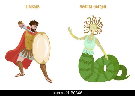 Vettore eroe greco Perseo e Medusa Illustrazione Vettoriale