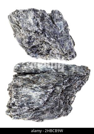 set di pietre di quarzo biotite schist ritagliate su sfondo bianco Foto Stock
