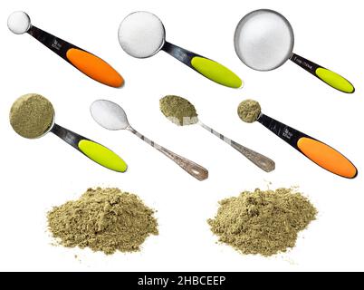 set di stevia rebaudiana (sostituto naturale dello zucchero) su sfondo bianco Foto Stock