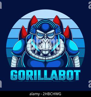 Illustrazione vettoriale retrò del robot Gorilla Illustrazione Vettoriale