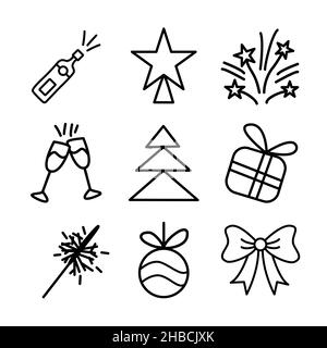 Doodle set di divertenti elementi di Natale in stroke. Collezione di icone di New Year Doodles Illustrazione Vettoriale