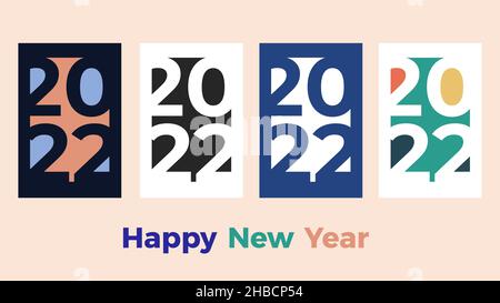 Set di design di poster minimalisti moderni, concetto di 2022 modelli Felice Anno Nuovo. con tipografia, banner e social media Illustrazione Vettoriale