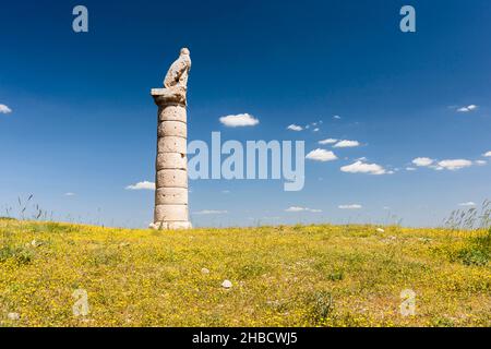 Tumulo di Karakus, statua dell'aquila in cima alla colonna romana, tomba reale del regno di Commagene, Kahta, provincia di Adıyaman, Anatolia, Turchia, Asia Foto Stock