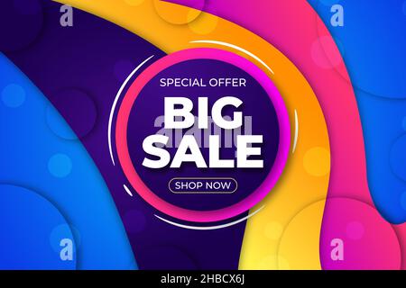 Banner di vendita grande gradiente con disegno astratto a forma d'onda geometrica Illustrazione Vettoriale