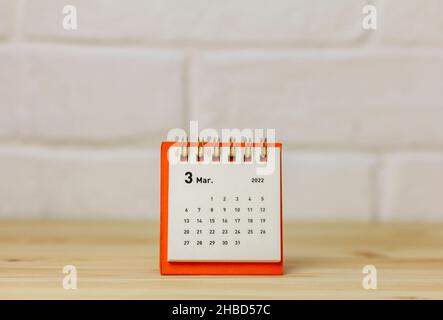 Calendario del 2022 marzo su sfondo chiaro Foto Stock