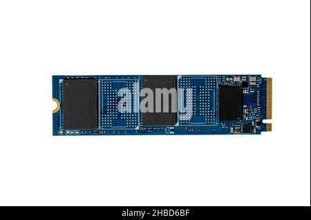 Unità SSD (Solid state Drive) M.2 isolata su sfondo bianco. Foto Stock