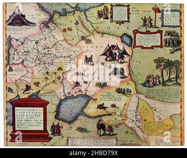 Mappa dell'impero russo intorno alla metà del 16th secolo. Dopo Abraham Ortelius, Anversa 1571 , Abraham Ortelius (, ), Karte des russischen Reichs um die Mitte des 16. Jahrhunderts. Nach Abraham Ortelius, Anversa 1571 Foto Stock