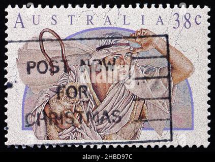 AUSTRALIA - CIRCA 1991: Un francobollo stampato in Australia mostra Pastore, Natale, circa 1991 Foto Stock