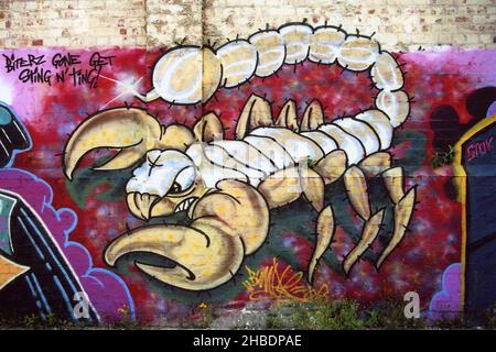 Scorpion Graffiti Art, Liverpool, Merseyside, Regno Unito Foto Stock