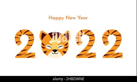 Nuovo anno Banner 2022 numeri con carino testa tigre Illustrazione Vettoriale