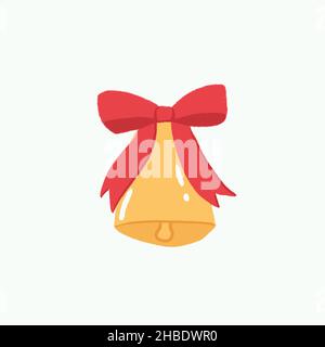 Campana di Natale isolata disegnata a mano con arco a nastro rosso Illustrazione Vettoriale