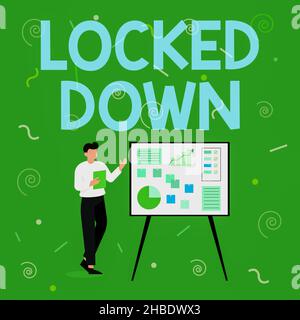 Inspirazione che mostra il segno bloccato. Internet Concept misura di emergenza che mostra impedito da area ristretta businessman Drawing Standing Foto Stock
